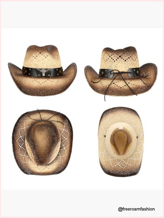 Straw Cowboy Hat with 3 Decorative Bands, Adjustable Sizing, Wide Brim main image 6